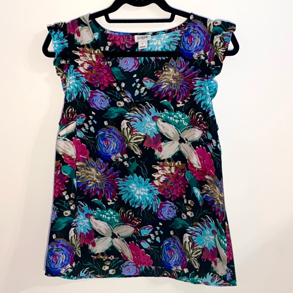 J.Crew Black Floral V-Neck Blouse